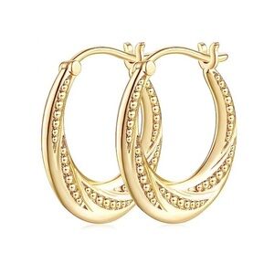 Gold Hoops Earrings Ball Beaded 22mm NEW
